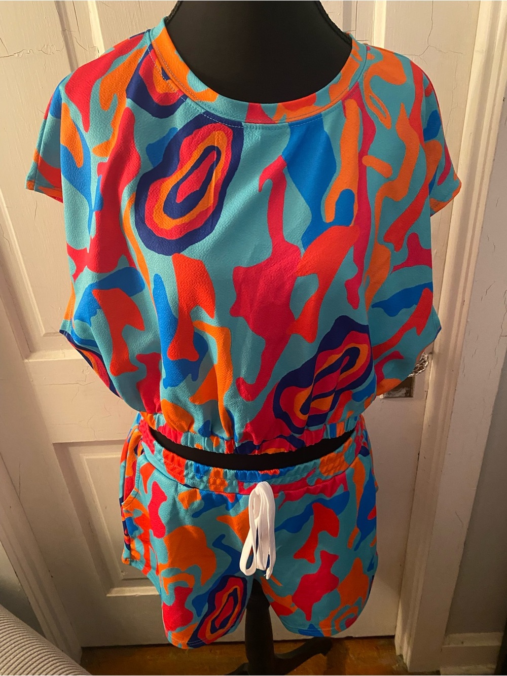 SHEIN Aqua Multi Abstract Drawstring Shorts Set - Picture 5 of 8